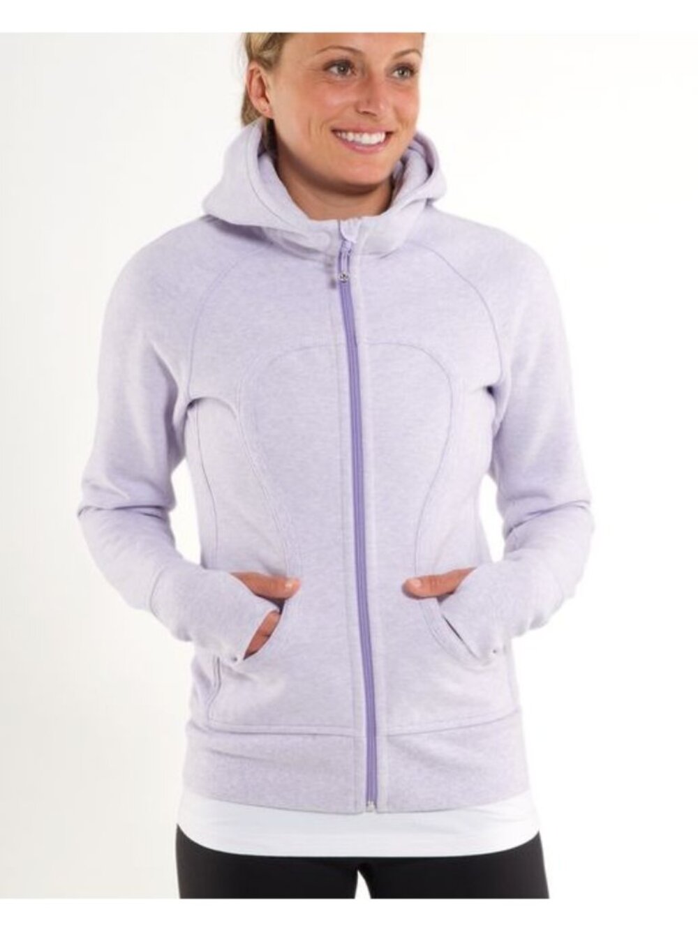 Lululemon Heathered Lilac Scuba Hoodie M Purple Full Zip Fleece Thumbholes Y2K